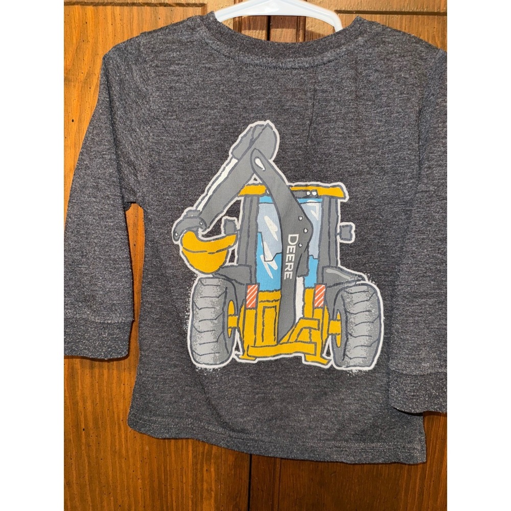 John Deere Kids Gray Heather Excavator Graphic Long Sleeve T-Shirt Size 2T - Picture 4 of 5